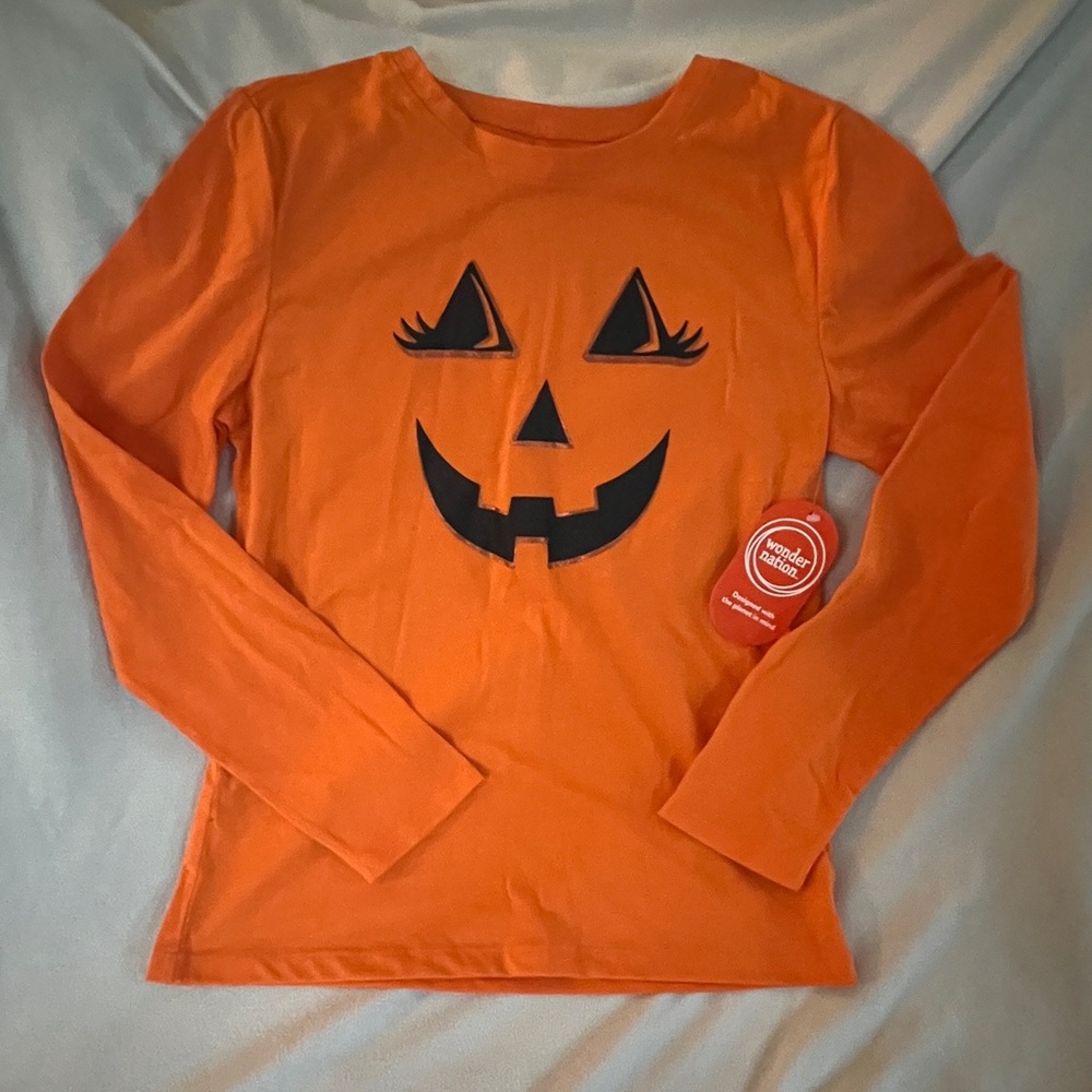 Orange Pumpkin Face Long Sleeve Shirt